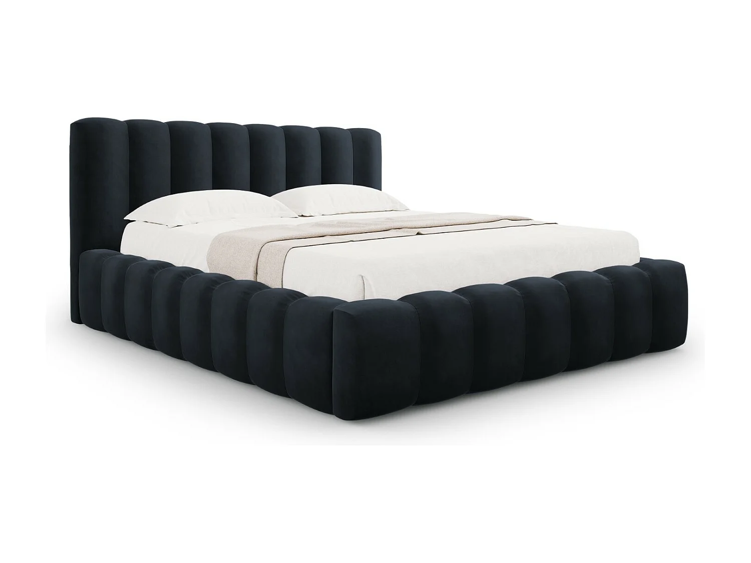 CXL by Christian Lacroix - Opbergbed met hoofdeinde "Ludivine" 160x200cm, Flueel, Donkerblauw - 230x185x94cm