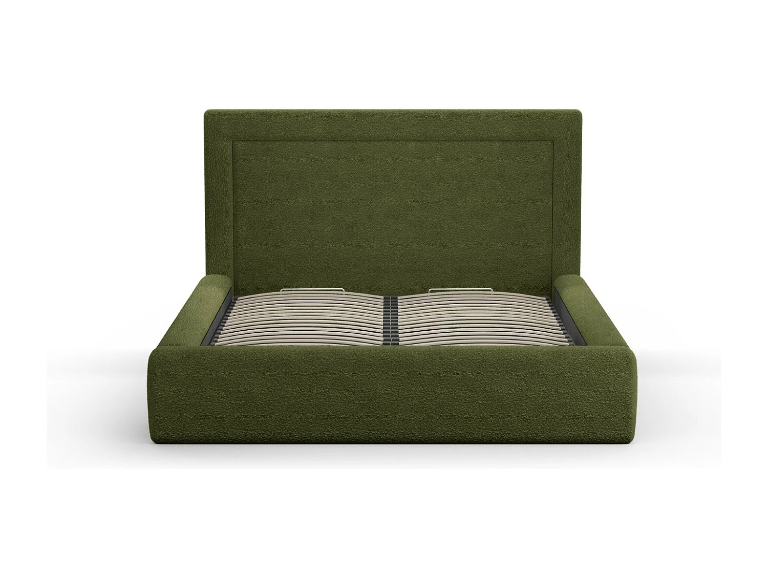 CXL by Christian Lacroix - Bett mit Bettkasten und Kopfteil "Valerie" 200x200cm aus Boucle dunkles olivgrün - 230x225x120cm