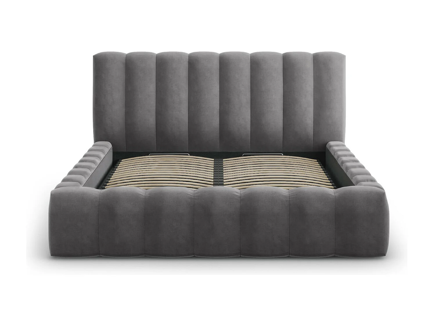 CXL by Christian Lacroix - Opbergbed met hoofdeinde "Ludivine" 200x200cm, Flueel, Grijs - 230x225x94cm