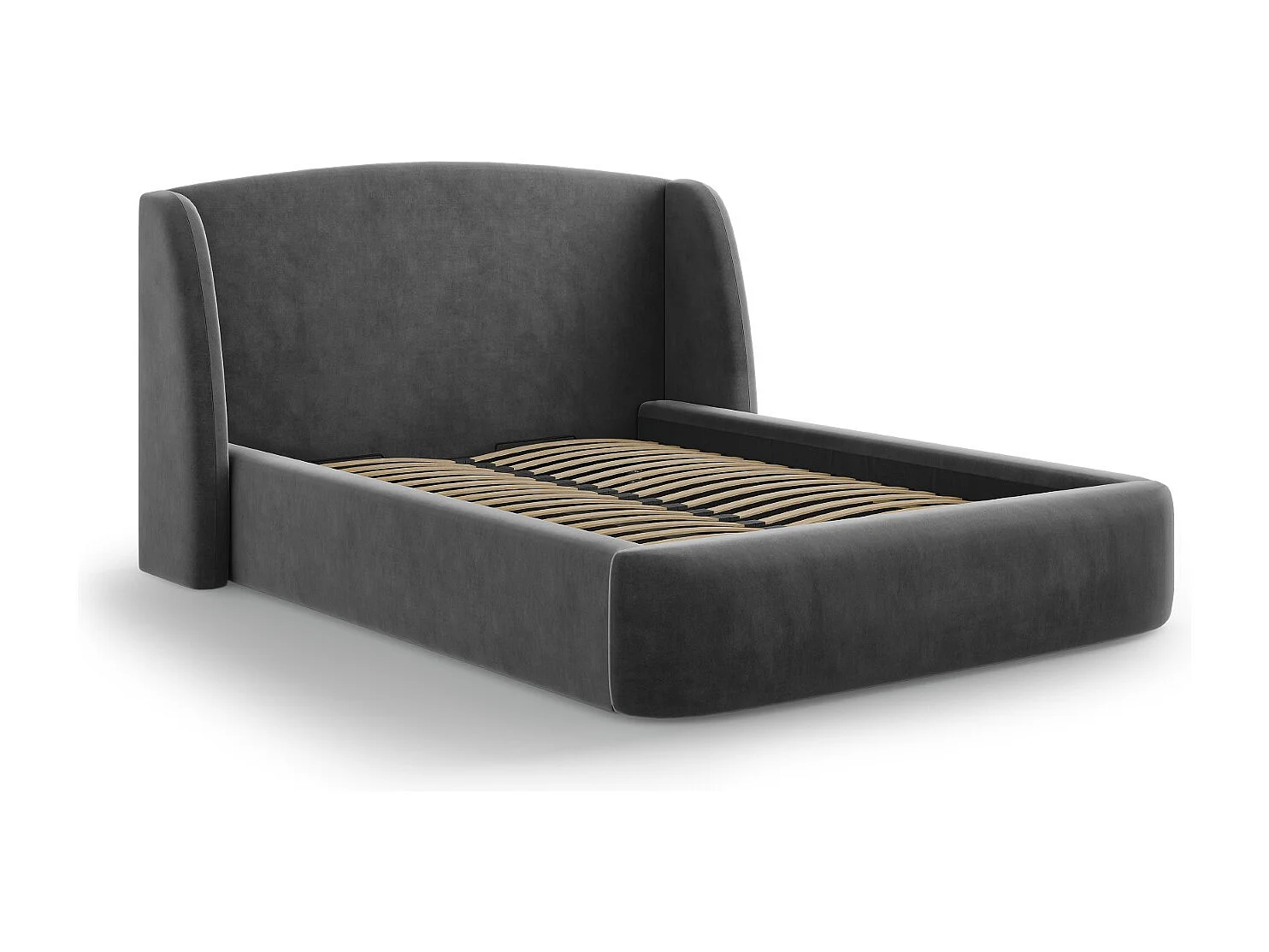 CXL by Christian Lacroix - Letto a cassettone con testiera "Aude" 180x200cm in velluto grigio - 216x202x103cm