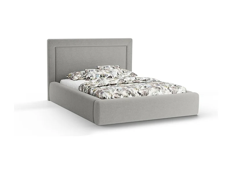 CXL by Christian Lacroix - Cama con cabecero y baúl "Valerie" 200x200cm de tejido chenilla gris - 230x225x120cm