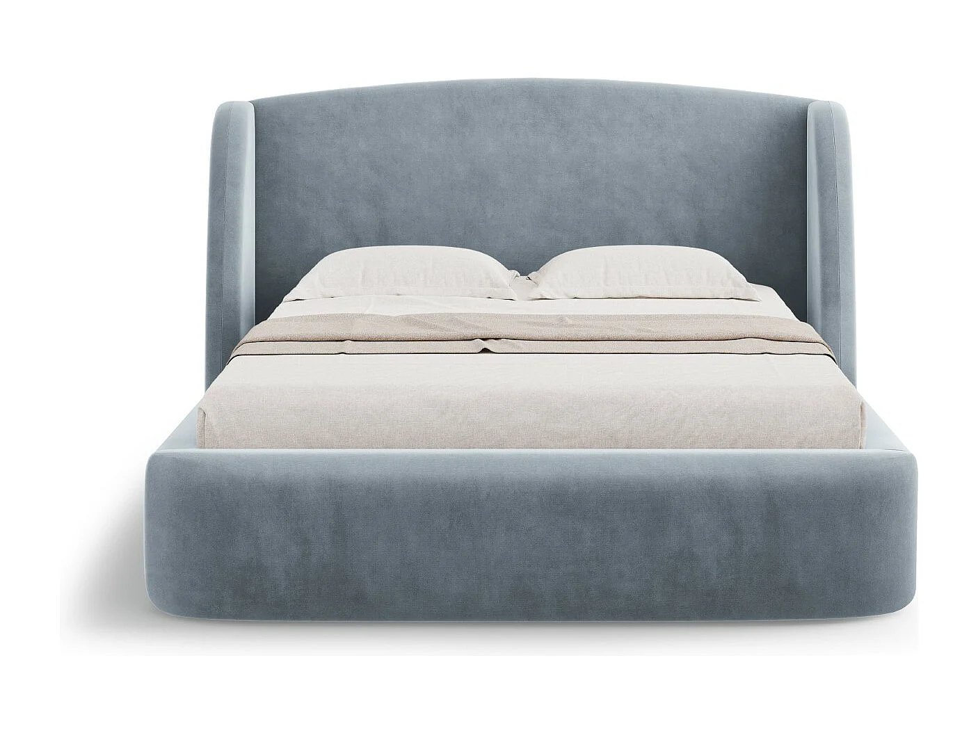 CXL by Christian Lacroix - Cama con cabecero y baúl "Aude" 180x200cm de terciopelo azul claro - 216x202x103cm