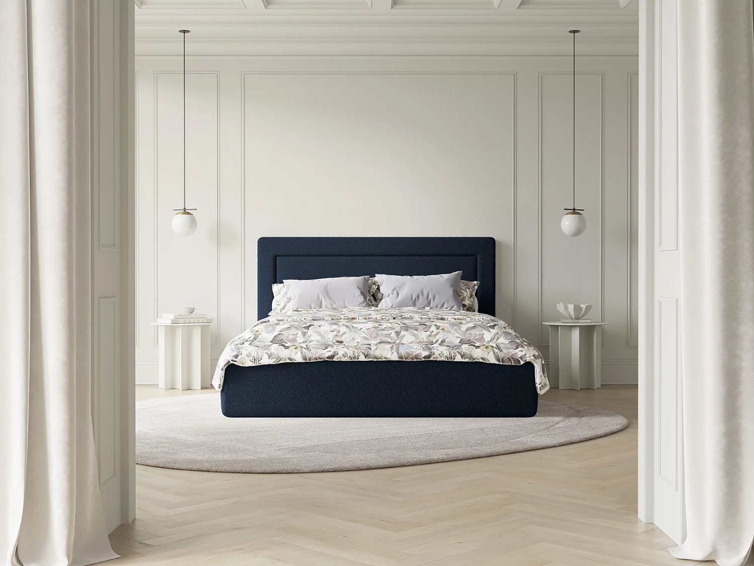 CXL by Christian Lacroix - Opbergbed met hoofdeinde "Valerie" 180x200cm, Boucle, Donkerblauw - 230x205x120cm
