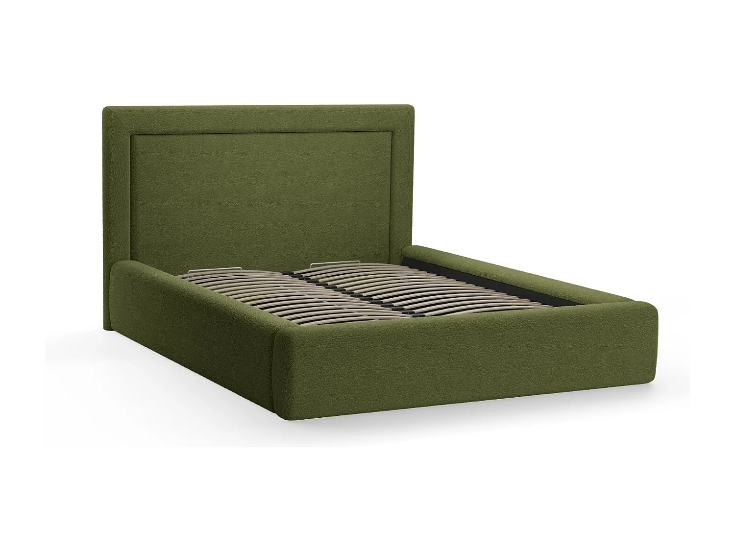 CXL by Christian Lacroix - Cama con cabecero y baúl "Valerie" 160x200cm de tejido bouclé verde oliva oscuro - 230x185x120cm