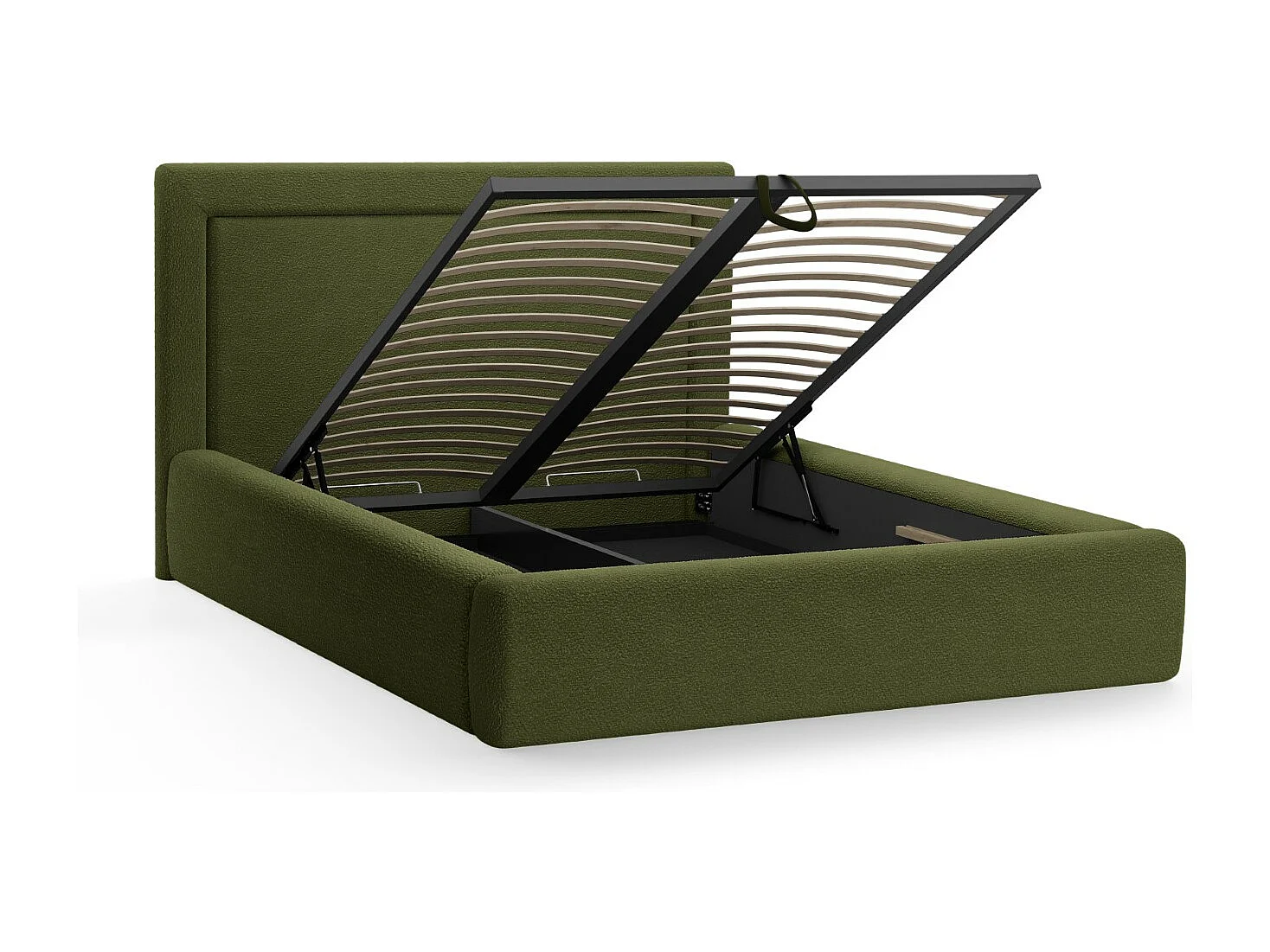 CXL by Christian Lacroix - Cama con cabecero y baúl "Valerie" 160x200cm de tejido bouclé verde oliva oscuro - 230x185x120cm