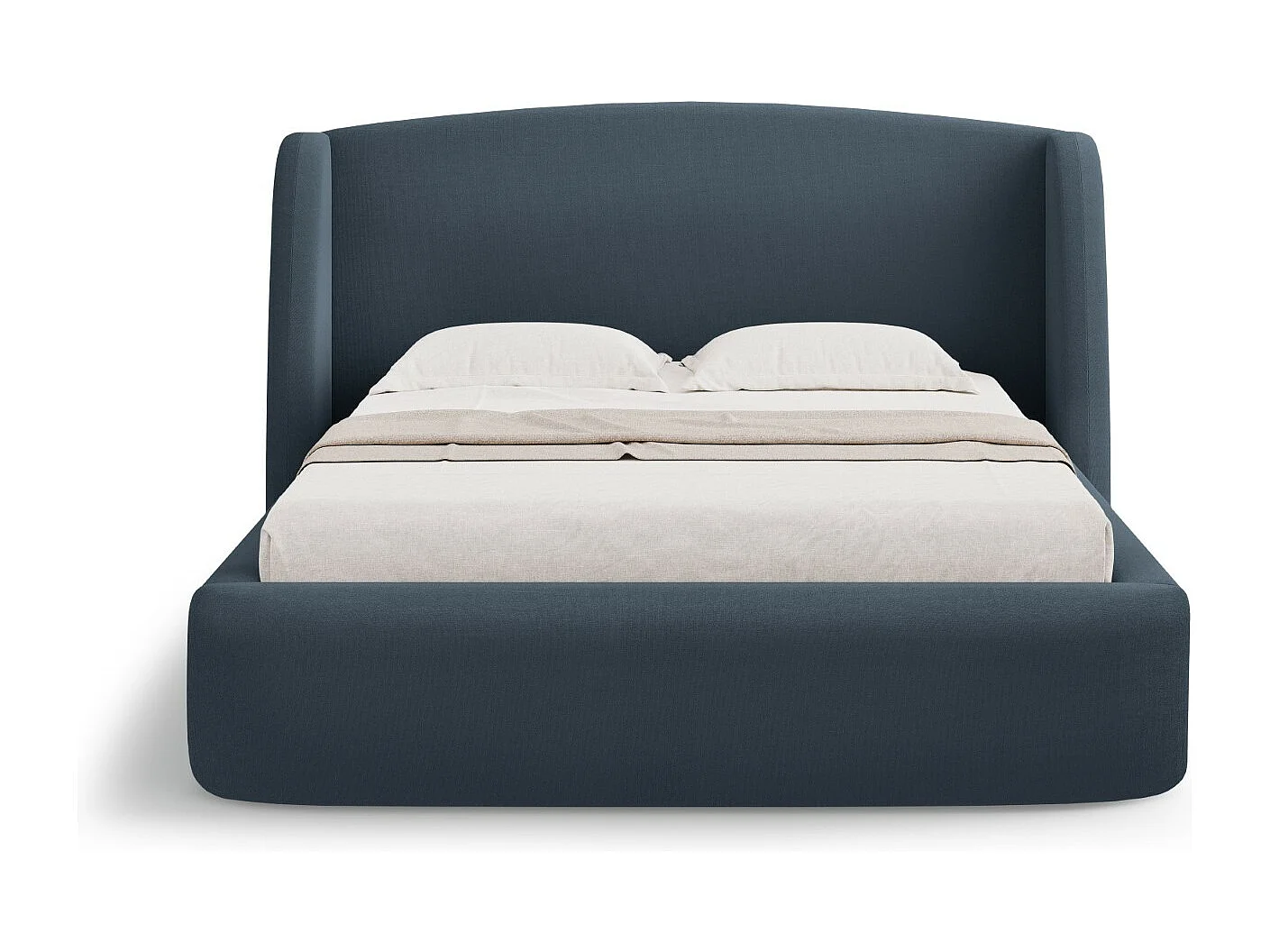 CXL by Christian Lacroix - Bett mit Bettkasten und Kopfteil "Aude" 180x200cm aus strukturiertem Stoff dunkelblau - 216x202x103cm