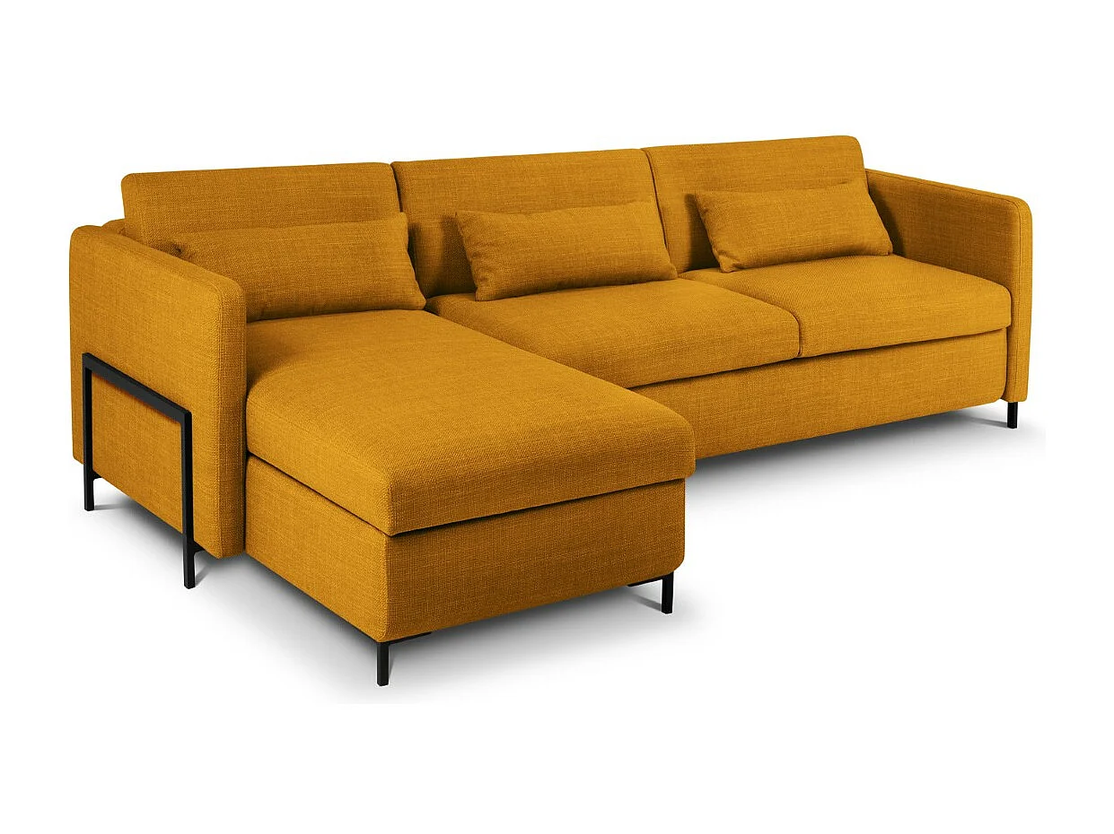 CXL by Christian Lacroix - Uitklapbare hoekbank links met opbergdoos "Yanis" 4 zitplaatsen, Structurele stof, Goud - 260x170x80cm