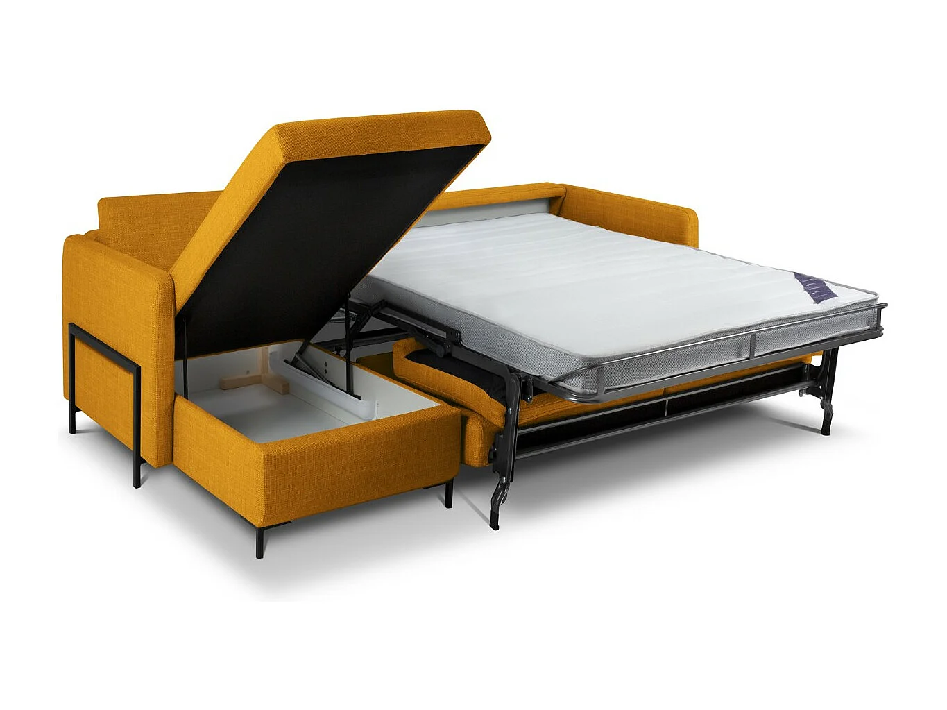 CXL by Christian Lacroix - Uitklapbare hoekbank links met opbergdoos "Yanis" 4 zitplaatsen, Structurele stof, Goud - 260x170x80cm