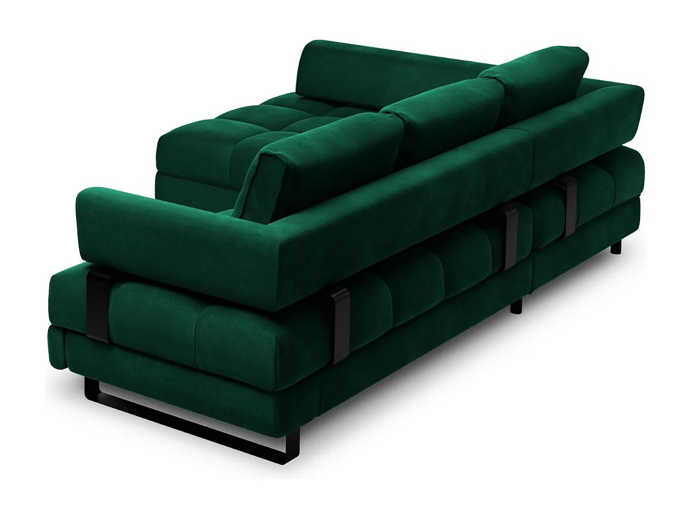Cosmopolitan Design - 5-Sitzer ausklappbares Ecksofa links mit Container "Clinton" aus Samt flaschengrün - 272x173x89cm
