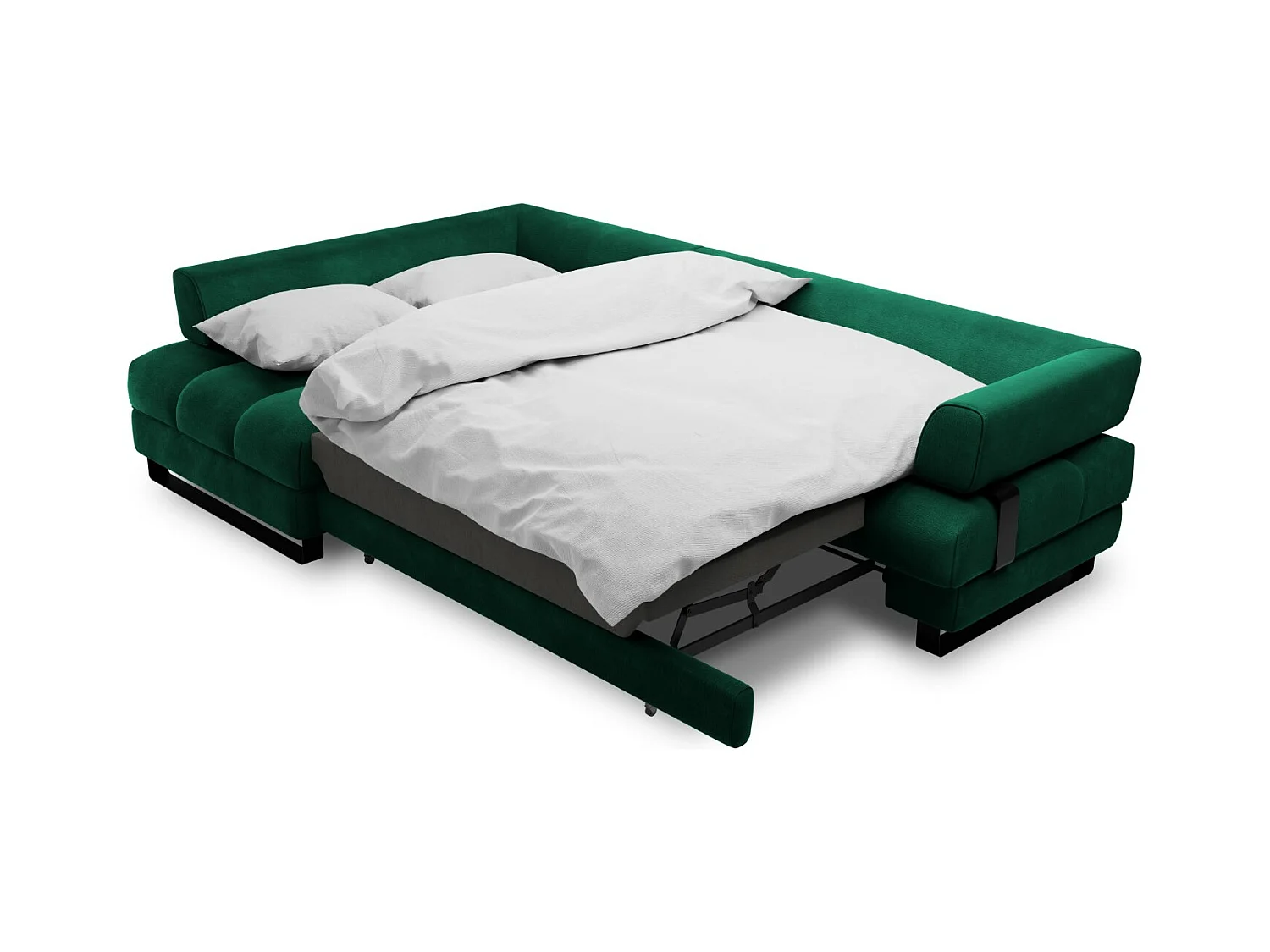 Cosmopolitan Design - 5-Sitzer ausklappbares Ecksofa links mit Container "Clinton" aus Samt flaschengrün - 272x173x89cm