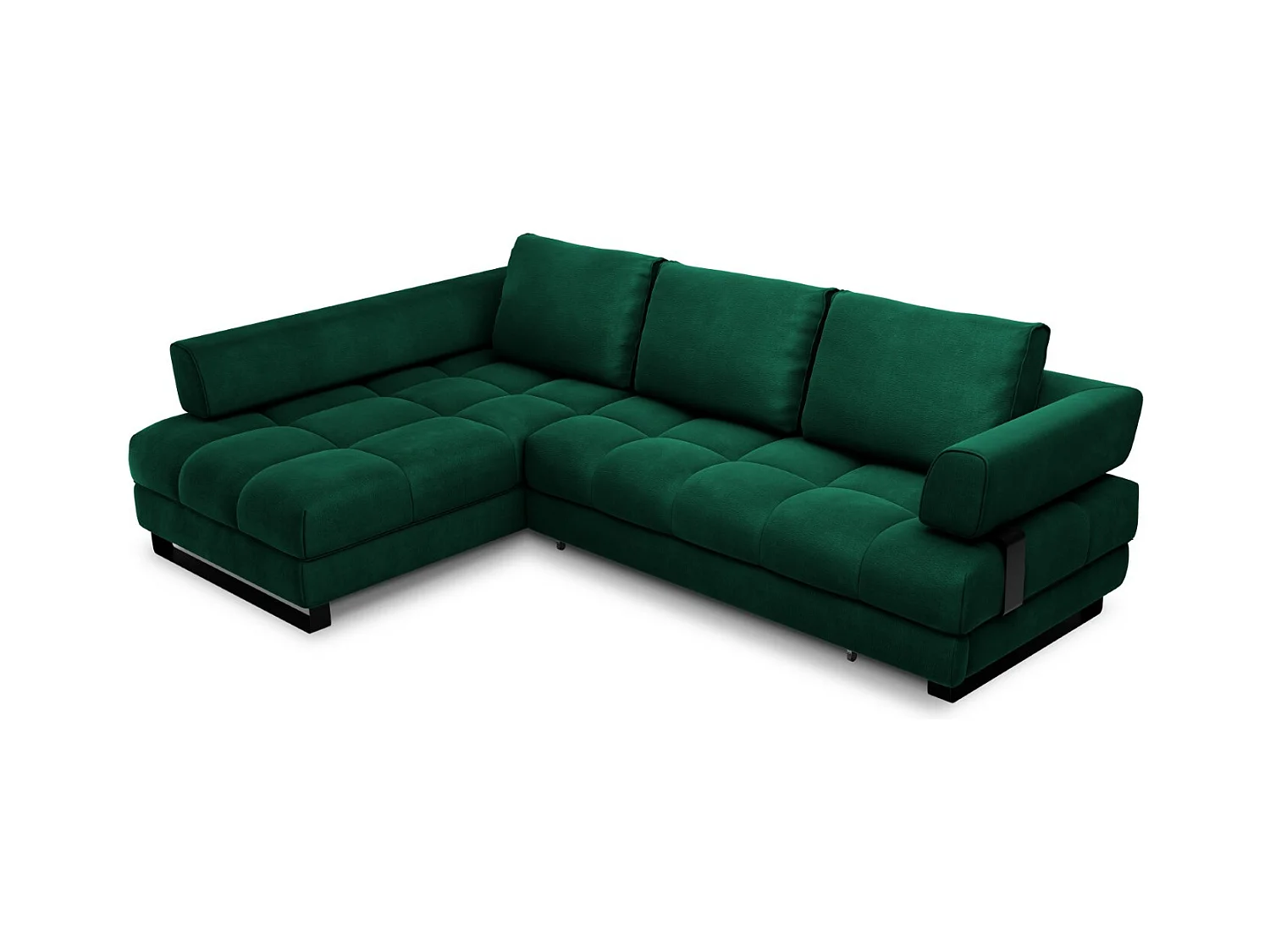 Cosmopolitan Design - Uitklapbare hoekbank links met opbergdoos "Clinton" 5 zitplaatsen, Flueel, Flessengroen - 272x173x89cm