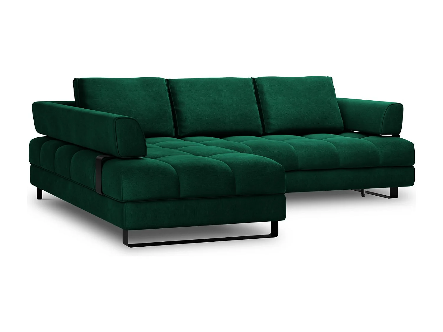 Cosmopolitan Design - Canapé d'angle gauche convertible avec coffre de rangement "Clinton" 5 places en velours vert bouteille - 272x173x89cm