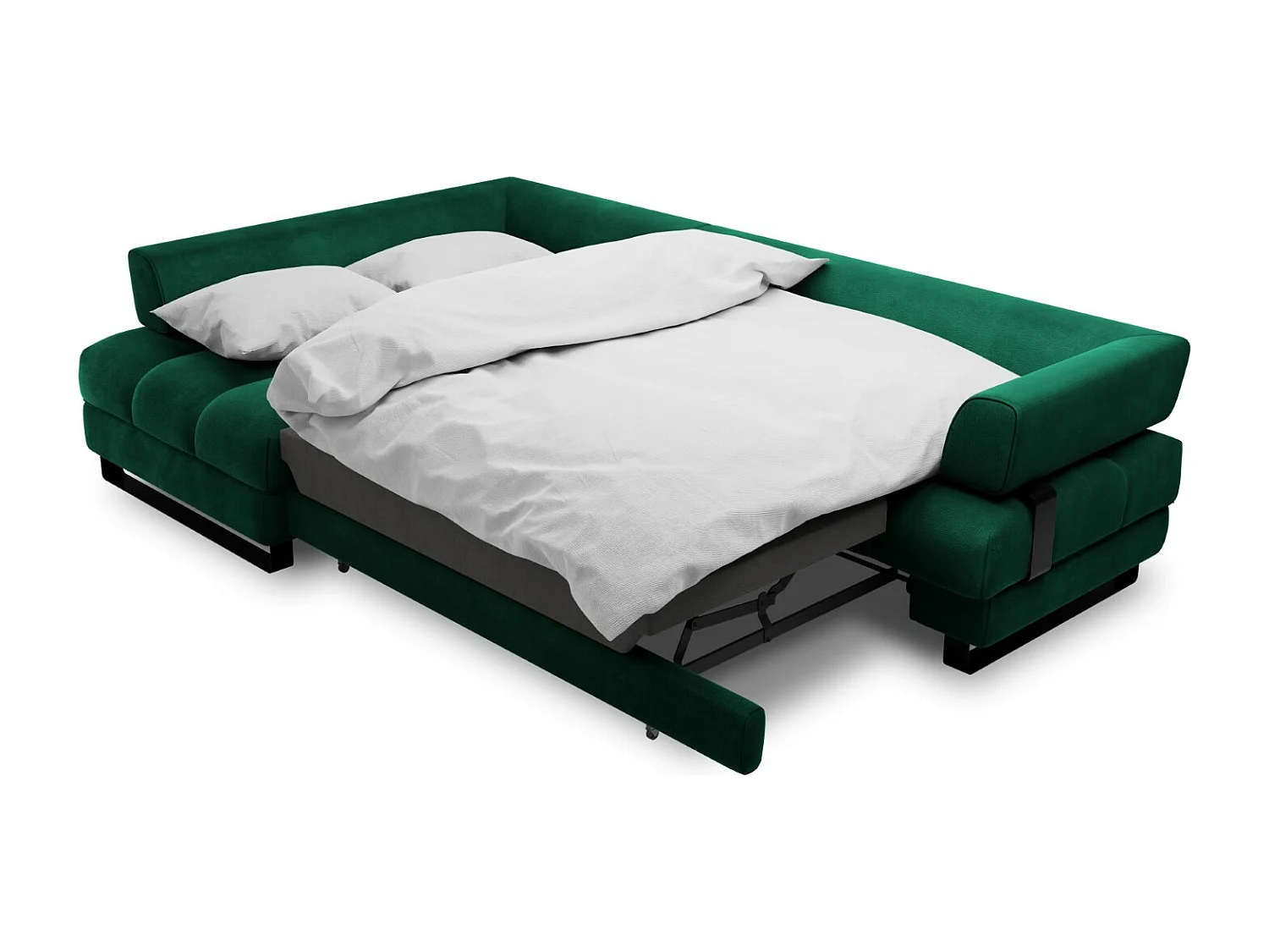 Cosmopolitan Design - Canapé d'angle gauche convertible avec coffre de rangement "Clinton" 5 places en velours vert bouteille - 272x173x89cm