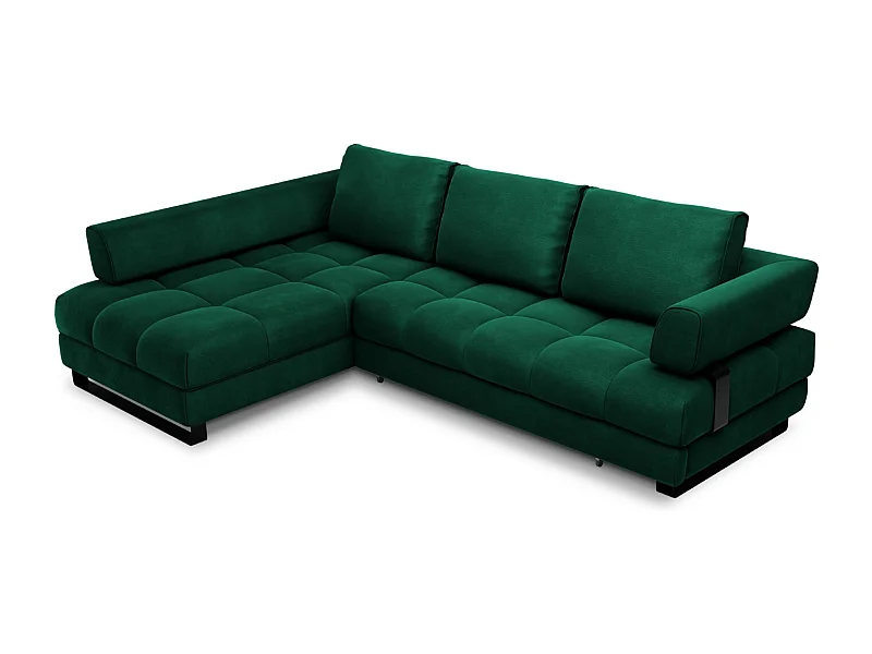 Cosmopolitan Design - Canapé d'angle gauche convertible avec coffre de rangement "Clinton" 5 places en velours vert bouteille - 272x173x89cm