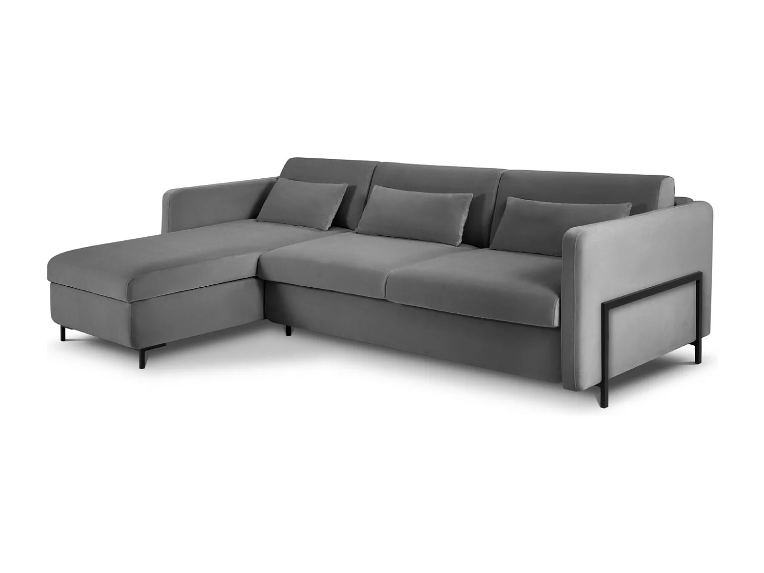 CXL by Christian Lacroix - Canapé d'angle gauche convertible "Yanis" 5 places en velours gris foncé - 280x170x80cm