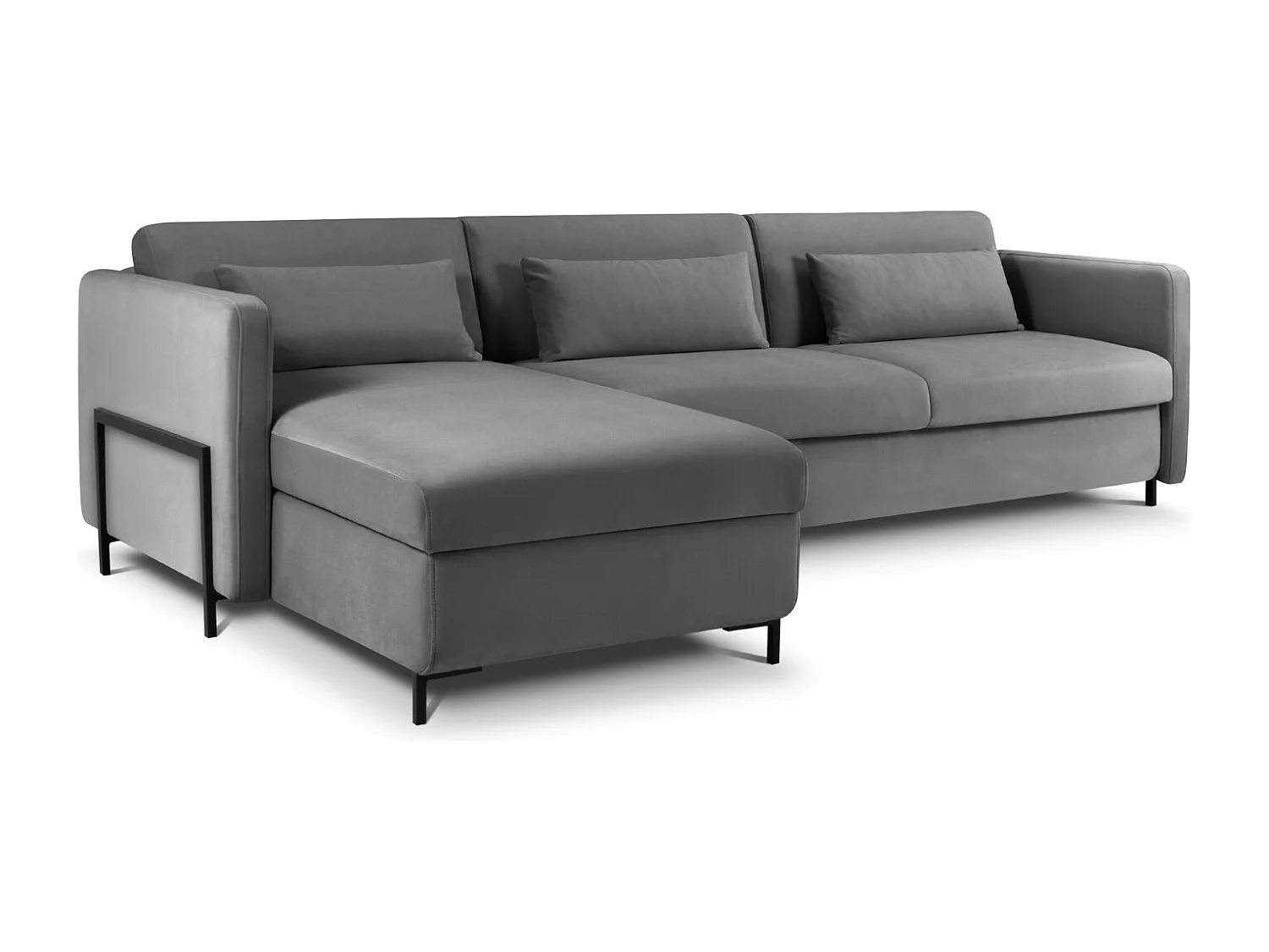 CXL by Christian Lacroix - Canapé d'angle gauche convertible "Yanis" 5 places en velours gris foncé - 280x170x80cm