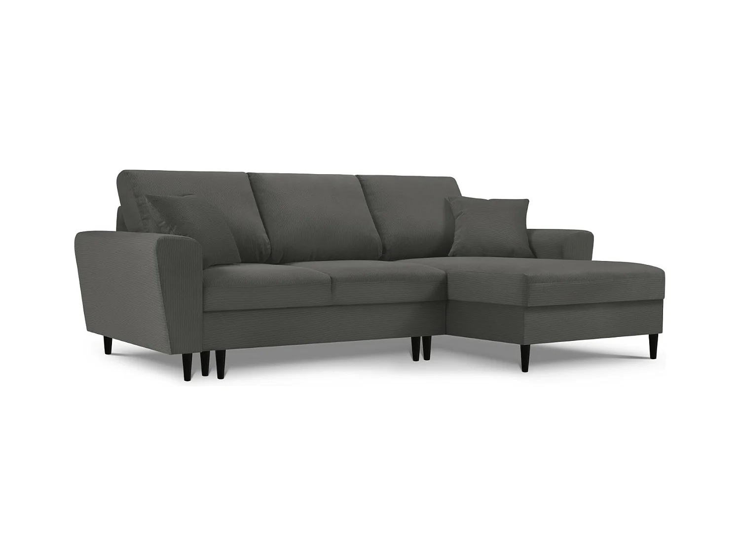 Cosmopolitan Design - Canapé d'angle droit convertible avec coffre de rangement "Kyoto" 4 places en velours côtelé gris - 241x145x88cm