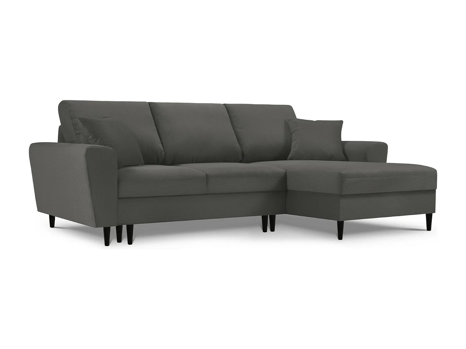 Cosmopolitan Design - Canapé d'angle droit convertible avec coffre de rangement "Kyoto" 4 places en velours côtelé gris - 241x145x88cm