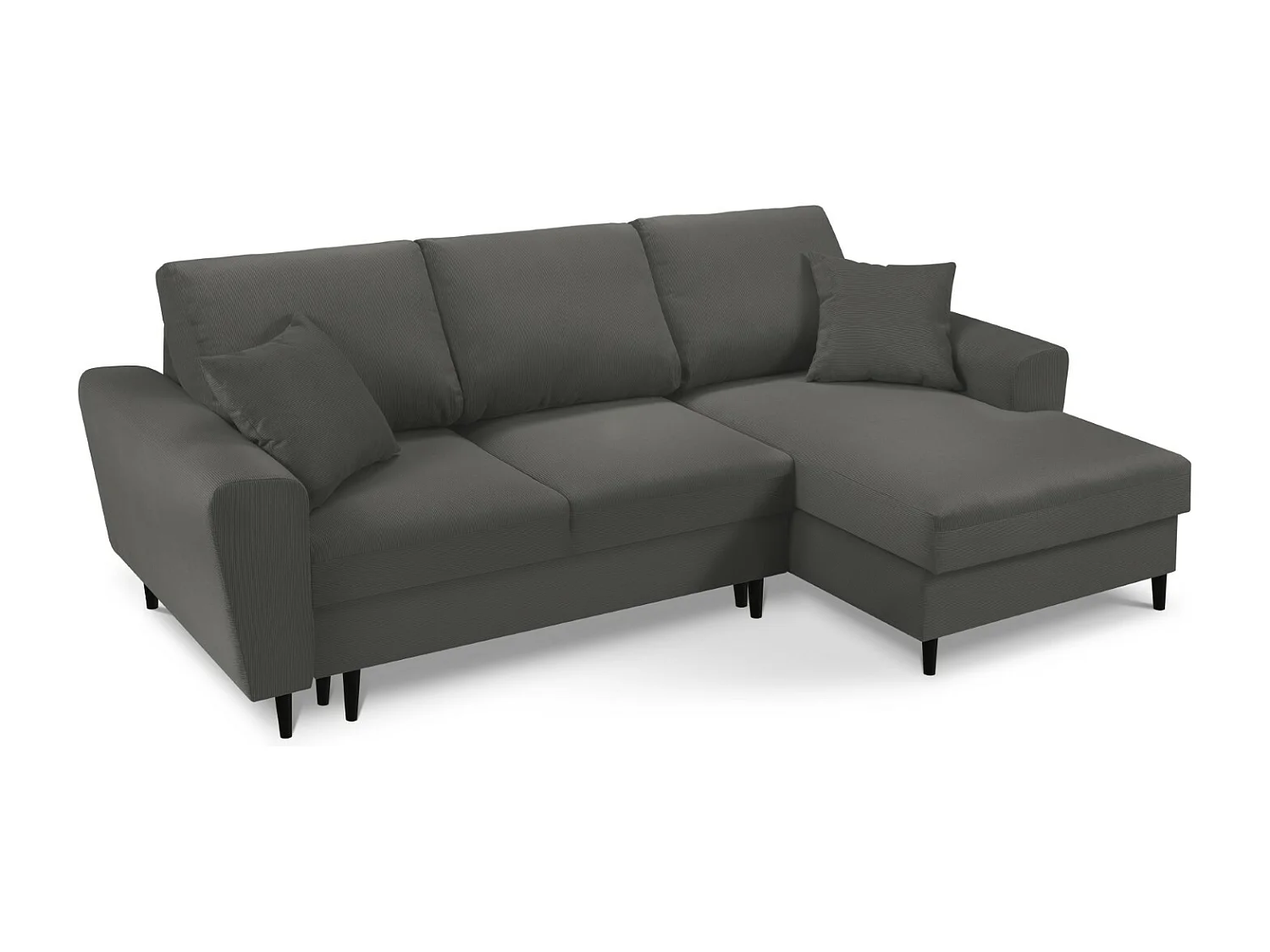 Cosmopolitan Design - Canapé d'angle droit convertible avec coffre de rangement "Kyoto" 4 places en velours côtelé gris - 241x145x88cm