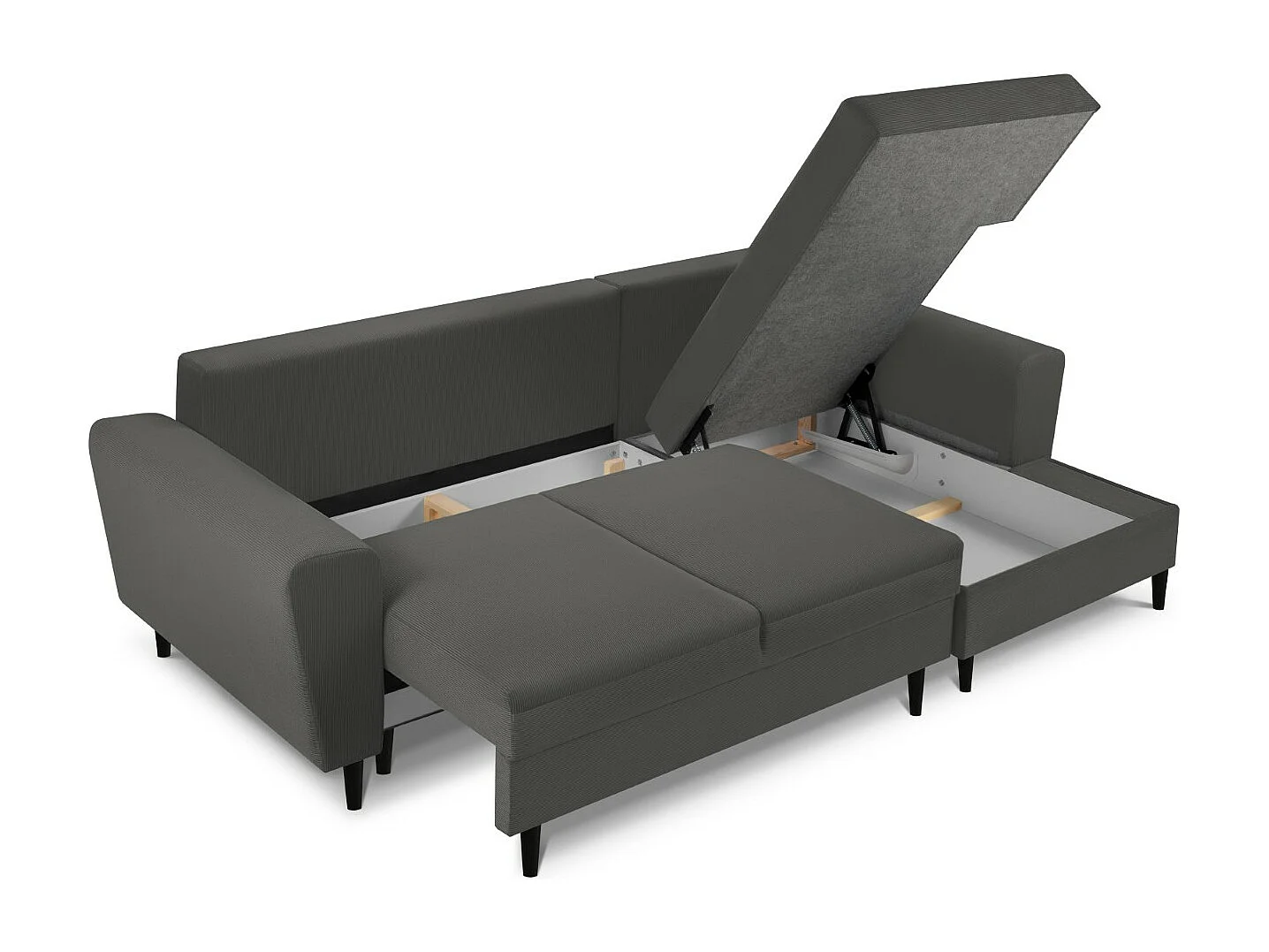 Cosmopolitan Design - Canapé d'angle droit convertible avec coffre de rangement "Kyoto" 4 places en velours côtelé gris - 241x145x88cm