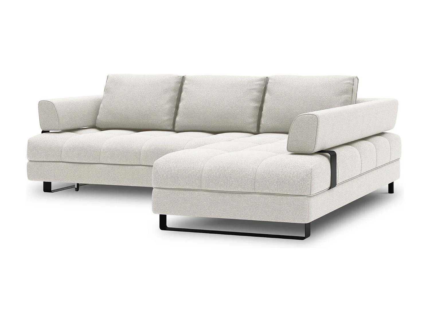 Cosmopolitan Design - Converteerbare hoekbank rechts met opbergdoos "Clinton" 5 zitplaatsen, Structurele stof, Lichtgrijs - 272x173x89cm