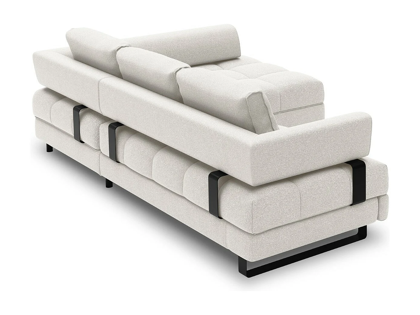 Cosmopolitan Design - Sofá cama esquinero derecho con baúl de almacenaje "Clinton" 5 plazas de tejido estructural gris claro - 272x173x89cm