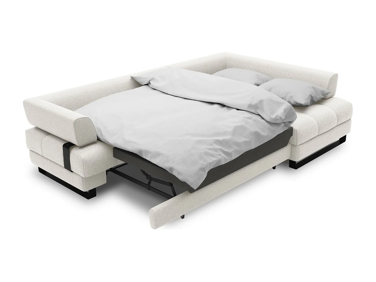 Cosmopolitan Design - Sofá cama esquinero derecho con baúl de almacenaje "Clinton" 5 plazas de tejido estructural gris claro - 272x173x89cm