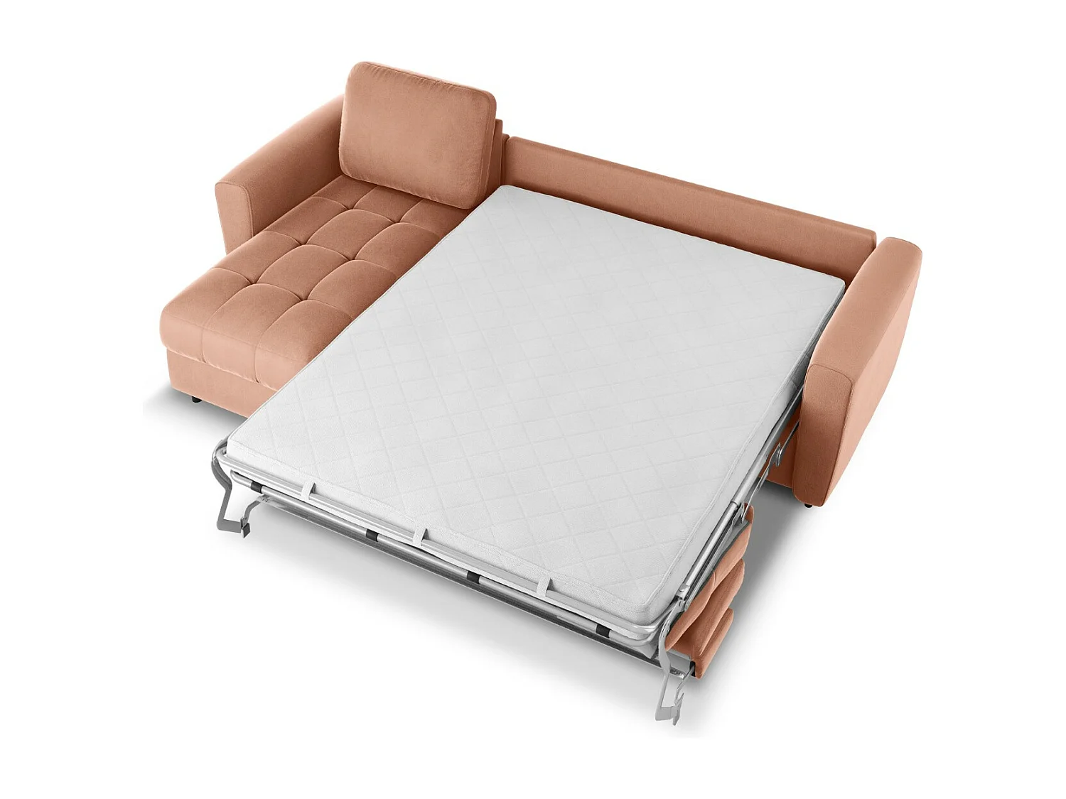 CXL by Christian Lacroix - Canapé d'angle gauche convertible avec coffre de rangement "Audra" 4 places en velours rose - 270x170x88cm