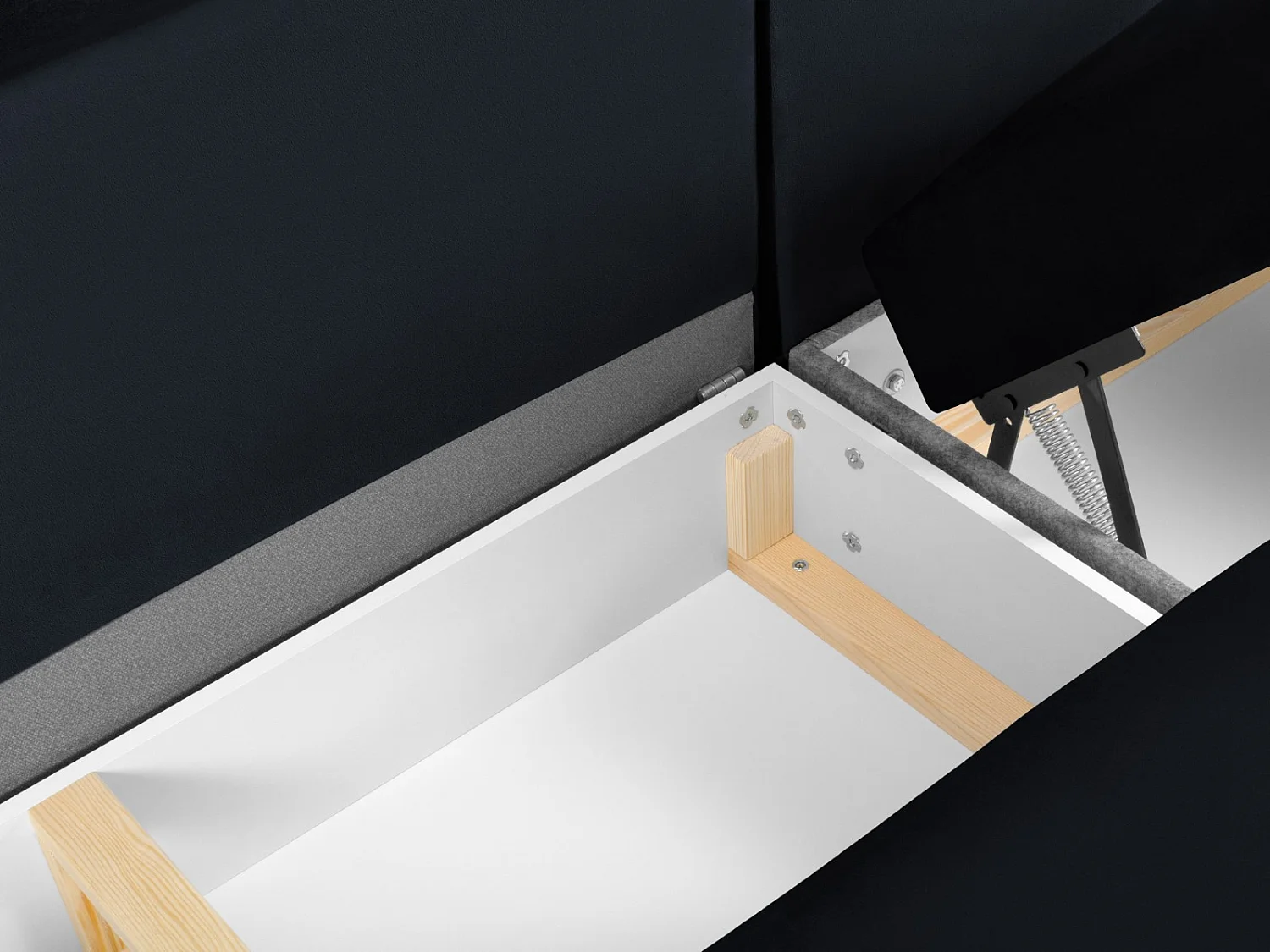 Cosmopolitan Design - Sofá cama panorámico izquierdo con baúl de almacenaje "Kyoto" 7 plazas de terciopelo azul oscuro - 313x194x88cm