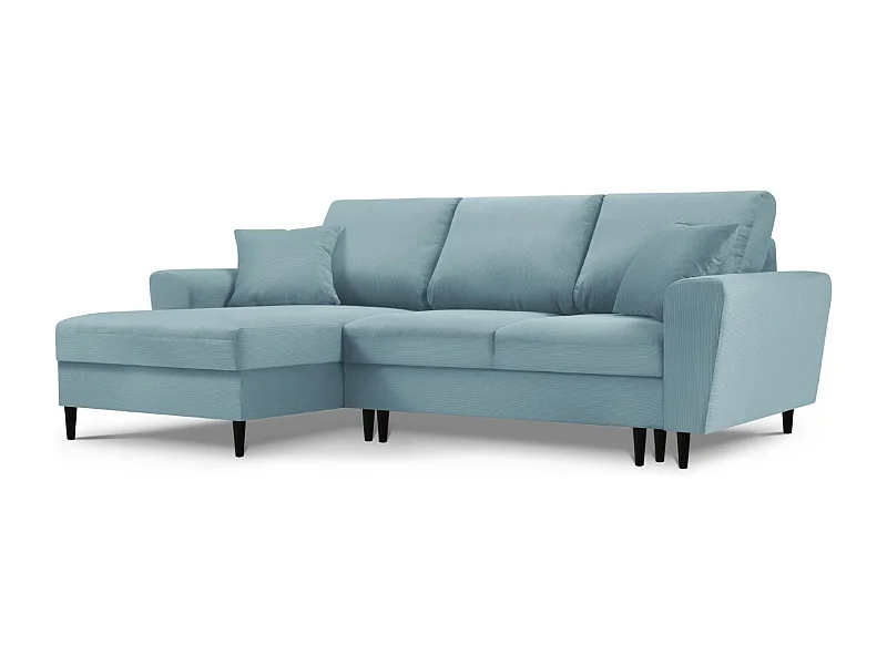 Cosmopolitan Design - 4-Sitzer ausklappbares Ecksofa links mit Container "Kyoto" aus Cord hellblau - 241x145x88cm