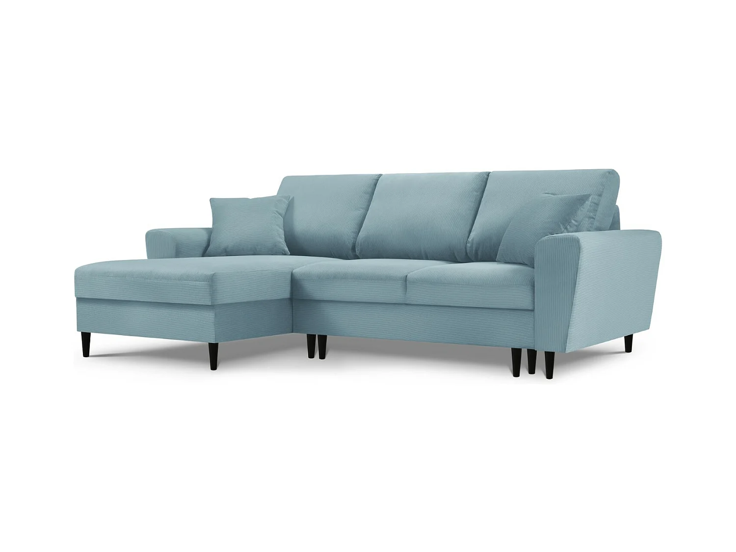 Cosmopolitan Design - Canapé d'angle gauche convertible avec coffre de rangement "Kyoto" 4 places en velours côtelé bleu clair - 241x145x88cm