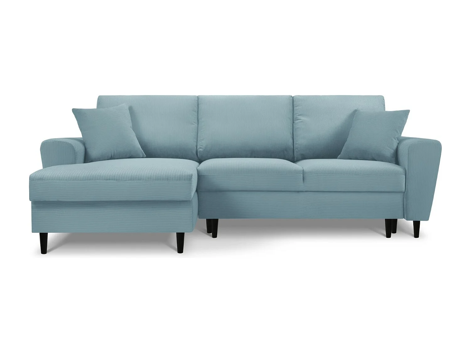 Cosmopolitan Design - Narożnik lewy rozkładany ze schowkiem, "Kyoto" 4 miejsca sztruks, niebieski jasny - 241x145x88cm