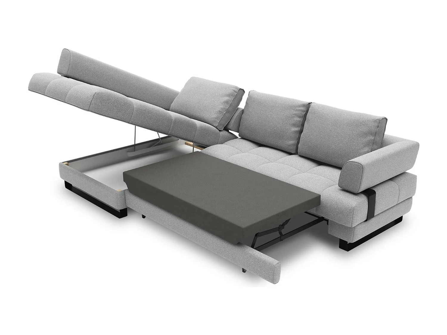 Cosmopolitan Design - Narożnik lewy rozkładany ze schowkiem, "Clinton" 5 miejsc tkanina strukturalna, szary - 272x173x89cm