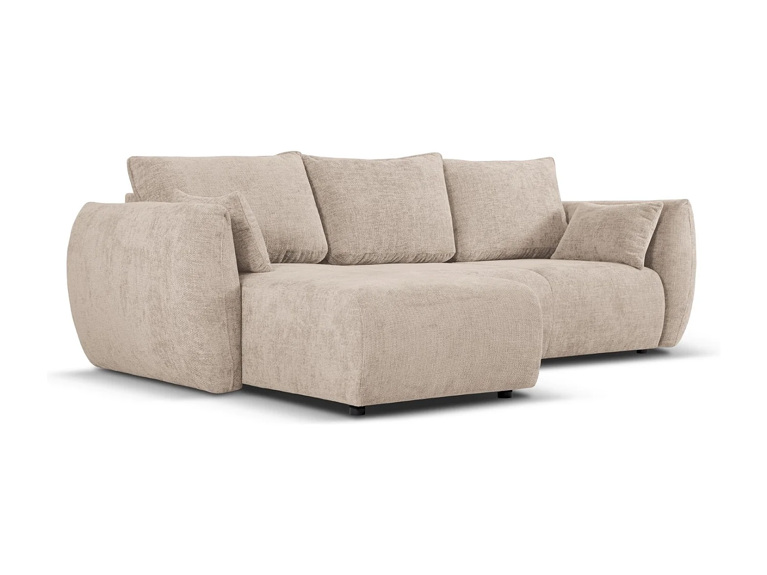 Cosmopolitan Design - Sofá cama esquinero izquierdo con baúl de almacenaje "Matera" 4 plazas de tejido chenilla beige - 253x173x86cm