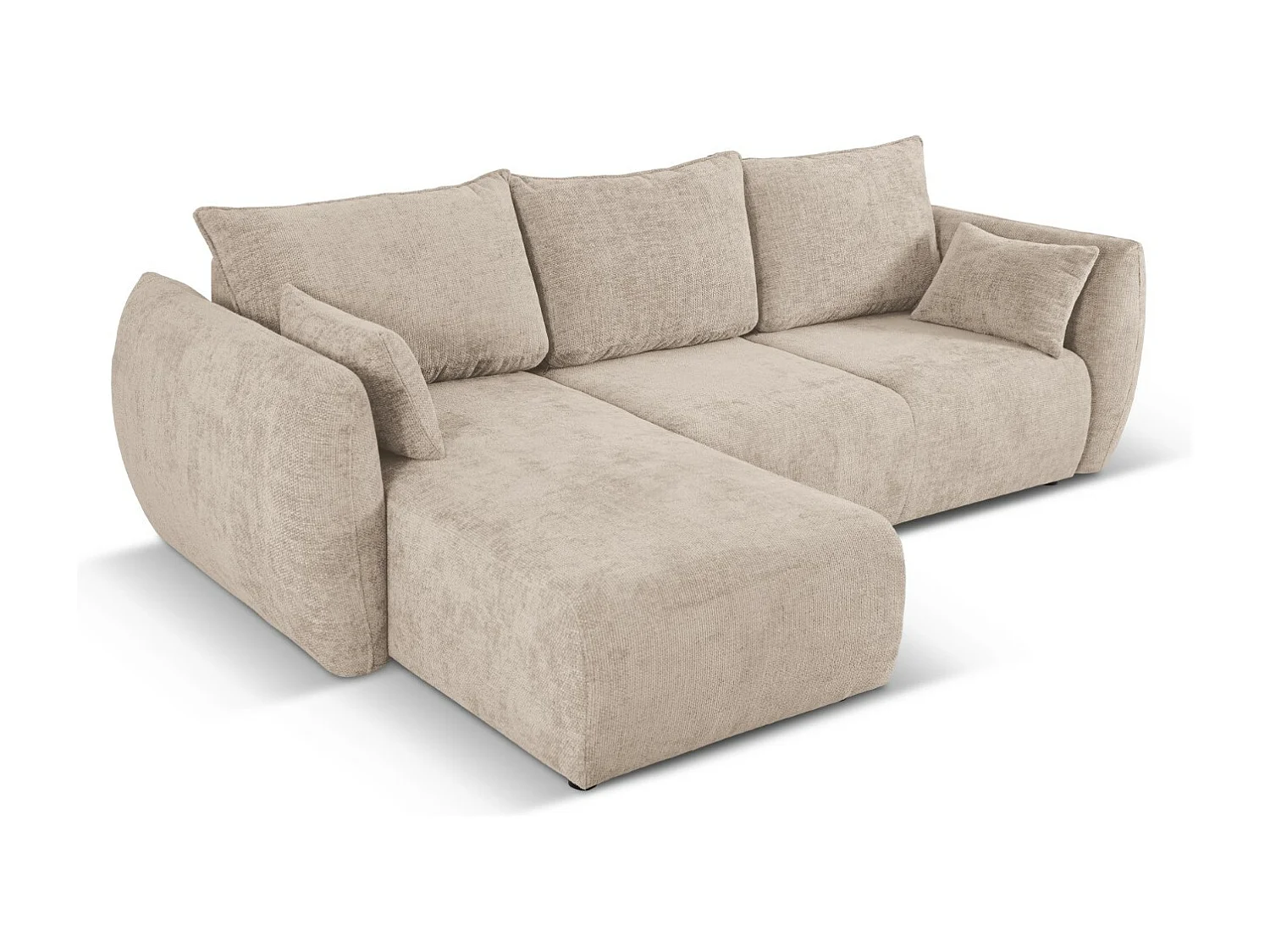 Cosmopolitan Design - Sofá cama esquinero izquierdo con baúl de almacenaje "Matera" 4 plazas de tejido chenilla beige - 253x173x86cm