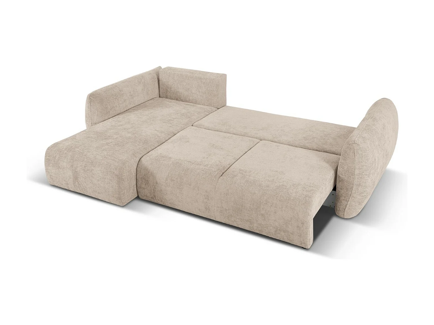 Cosmopolitan Design - Sofá cama esquinero izquierdo con baúl de almacenaje "Matera" 4 plazas de tejido chenilla beige - 253x173x86cm