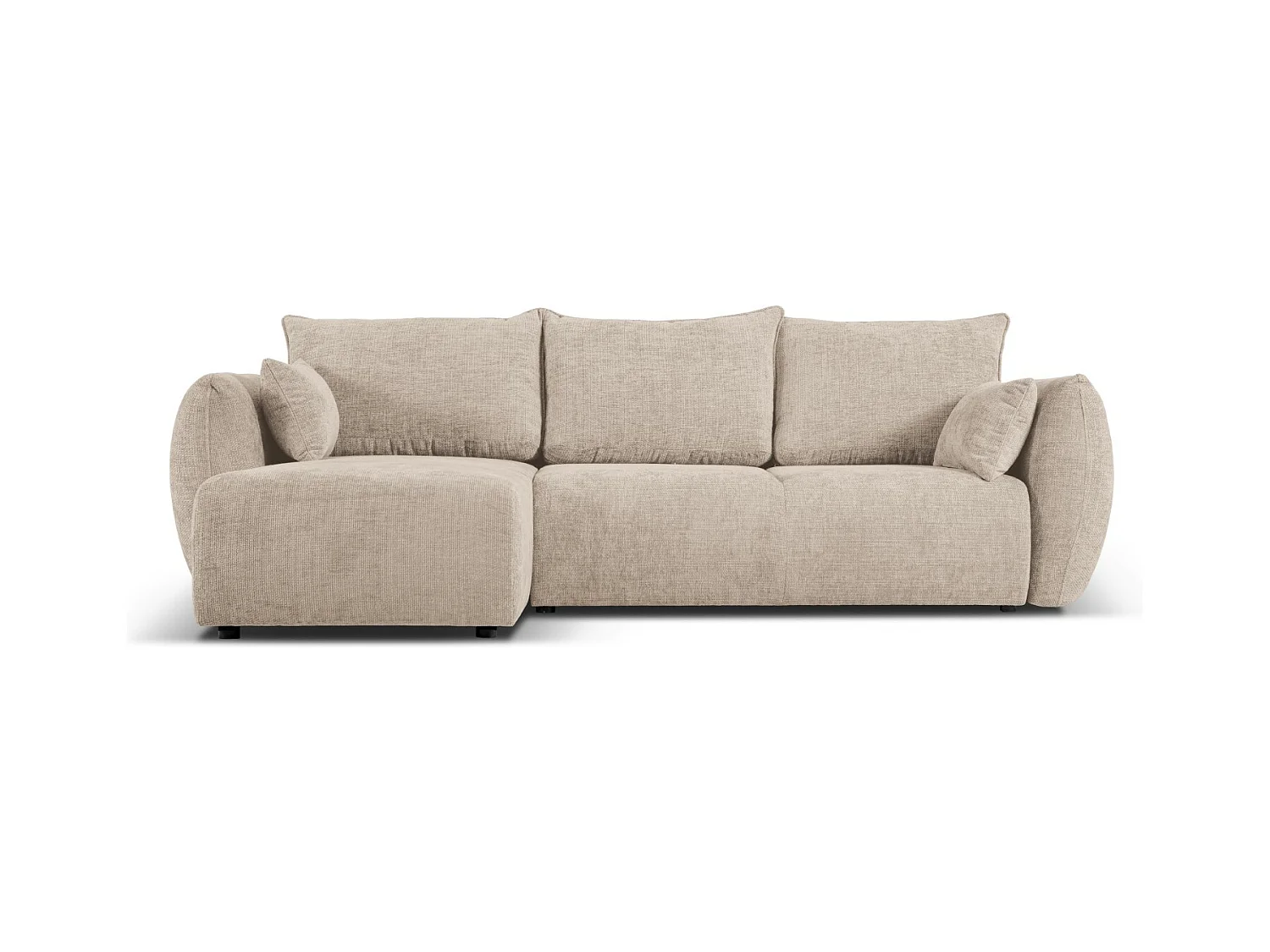 Cosmopolitan Design - Canapé d'angle gauche convertible avec coffre de rangement "Matera" 4 places en chenille beige - 253x173x86cm