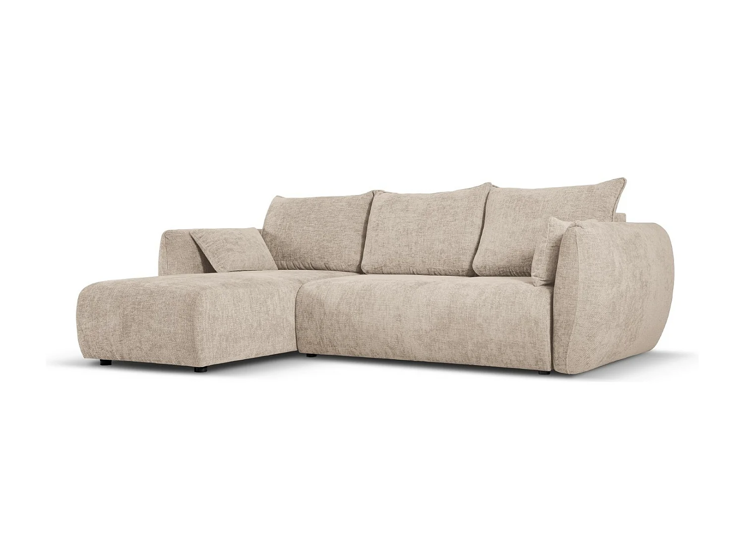 Cosmopolitan Design - Uitklapbare hoekbank links met opbergdoos "Matera" 4 zitplaatsen, Chenille, Beige - 253x173x86cm