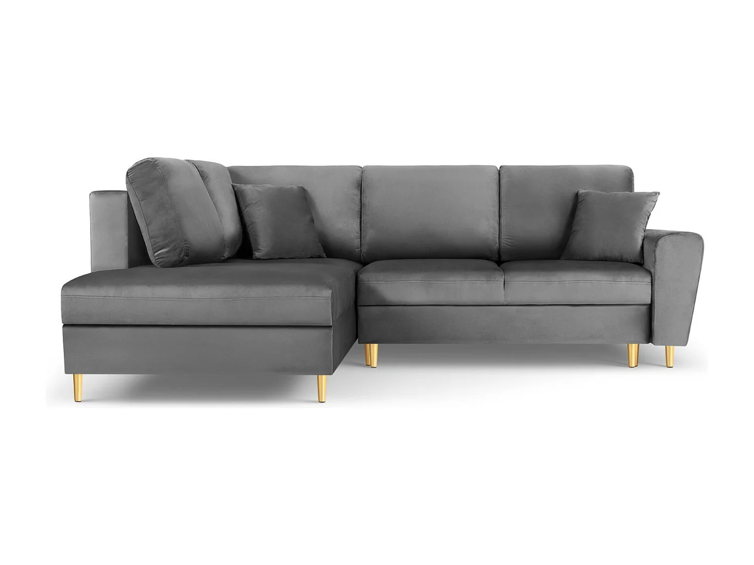 Cosmopolitan Design - 5-Sitzer ausklappbares Ecksofa links mit Container "Kyoto" aus Samt hellgrau - 243x194x88cm