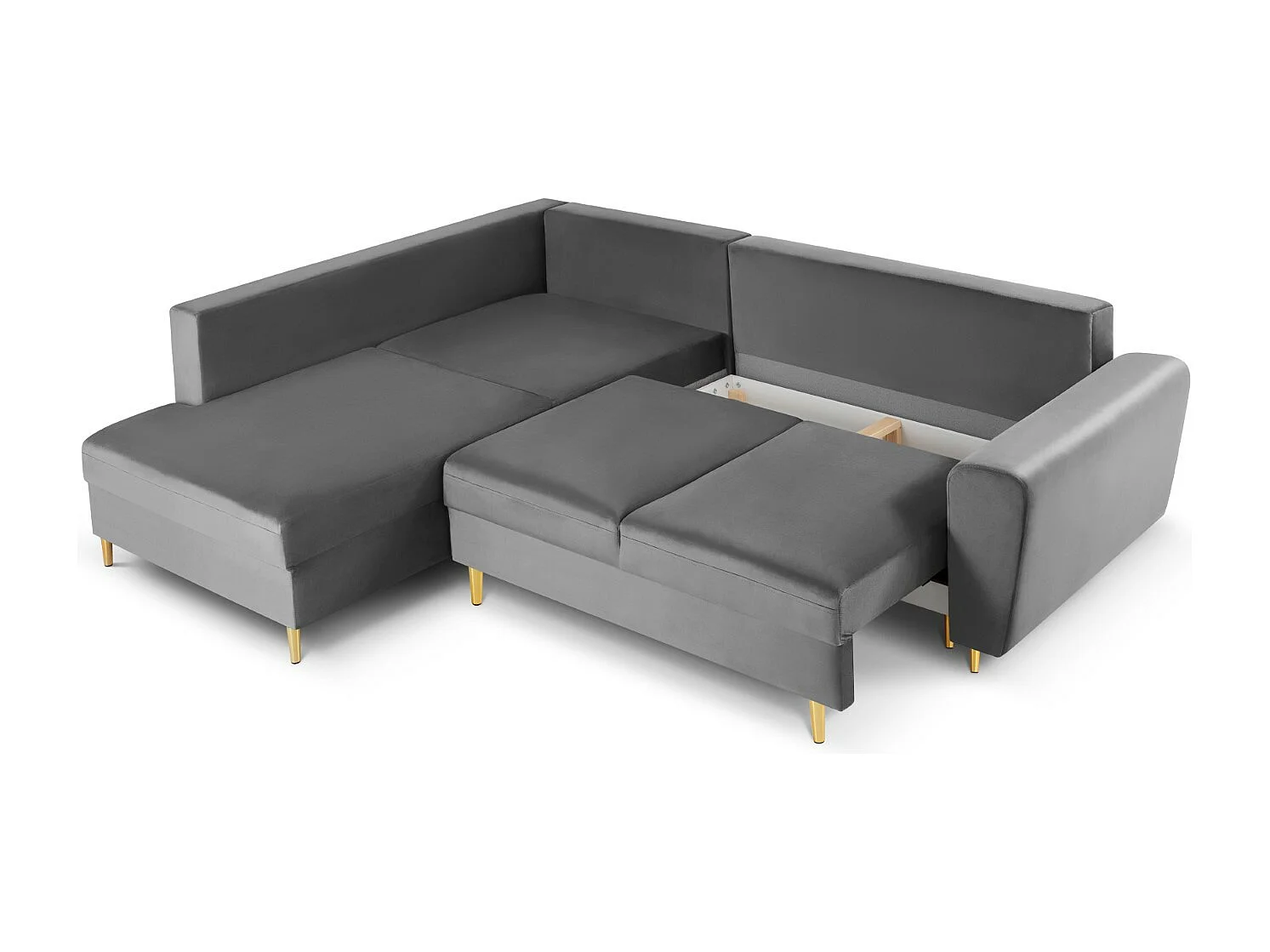 Cosmopolitan Design - Canapé d'angle gauche convertible avec coffre de rangement "Kyoto" 5 places en velours gris clair - 243x194x88cm