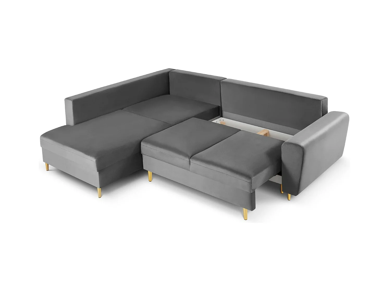 Cosmopolitan Design - Canapé d'angle gauche convertible avec coffre de rangement "Kyoto" 5 places en velours gris clair - 243x194x88cm