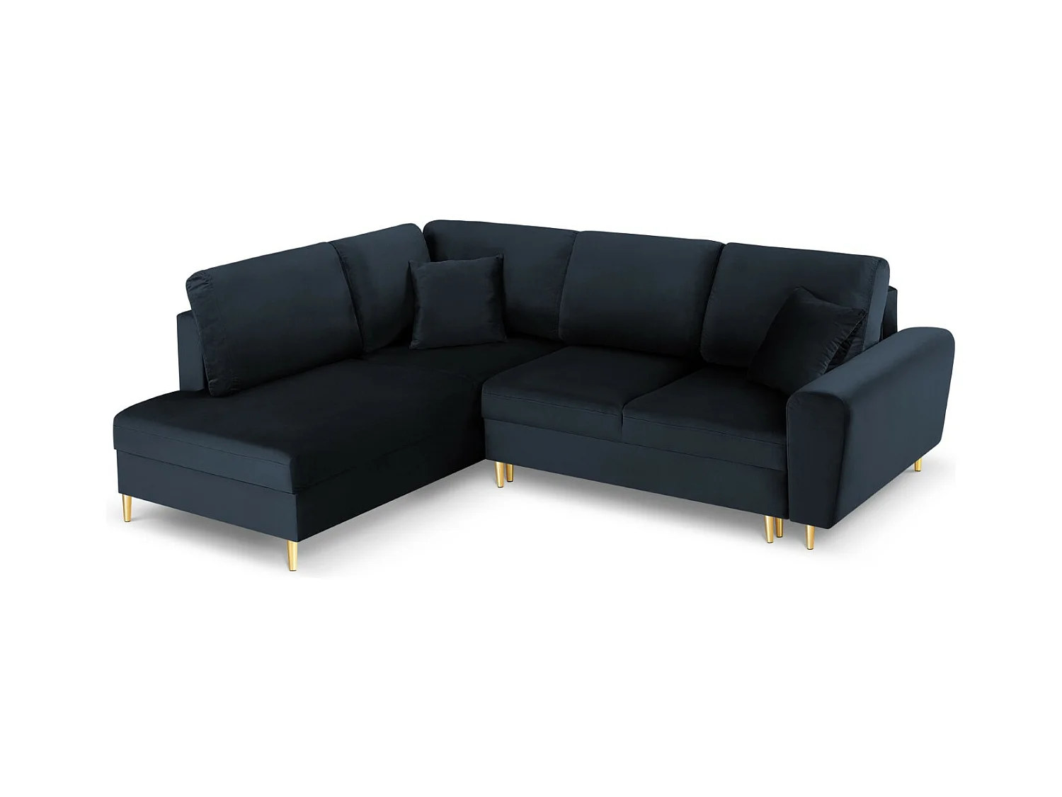 Cosmopolitan Design - Uitklapbare hoekbank links met opbergdoos "Kyoto" 5 zitplaatsen, Flueel, Donkerblauw - 243x194x88cm