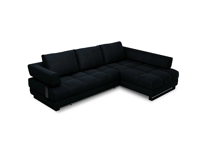 Cosmopolitan Design - Narożnik prawy rozkładany ze schowkiem, "Clinton" 5 miejsc welur, niebieski ciemny - 272x173x89cm