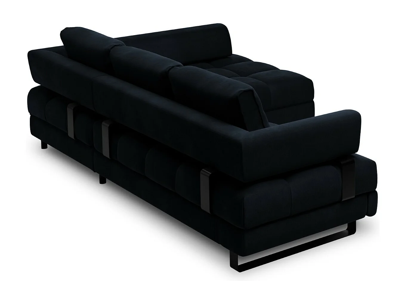 Cosmopolitan Design - Canapé d'angle droit convertible avec coffre de rangement "Clinton" 5 places en velours bleu foncé - 272x173x89cm