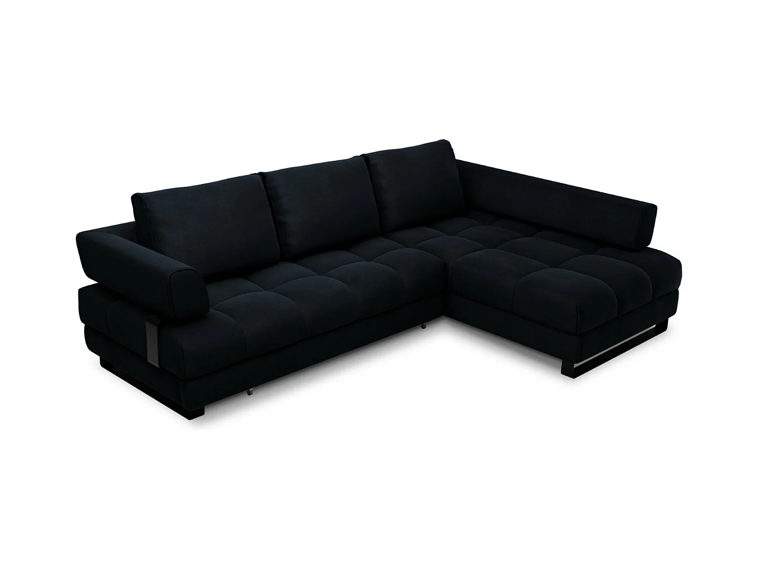 Cosmopolitan Design - Converteerbare hoekbank rechts met opbergdoos "Clinton" 5 zitplaatsen, Flueel, Donkerblauw - 272x173x89cm