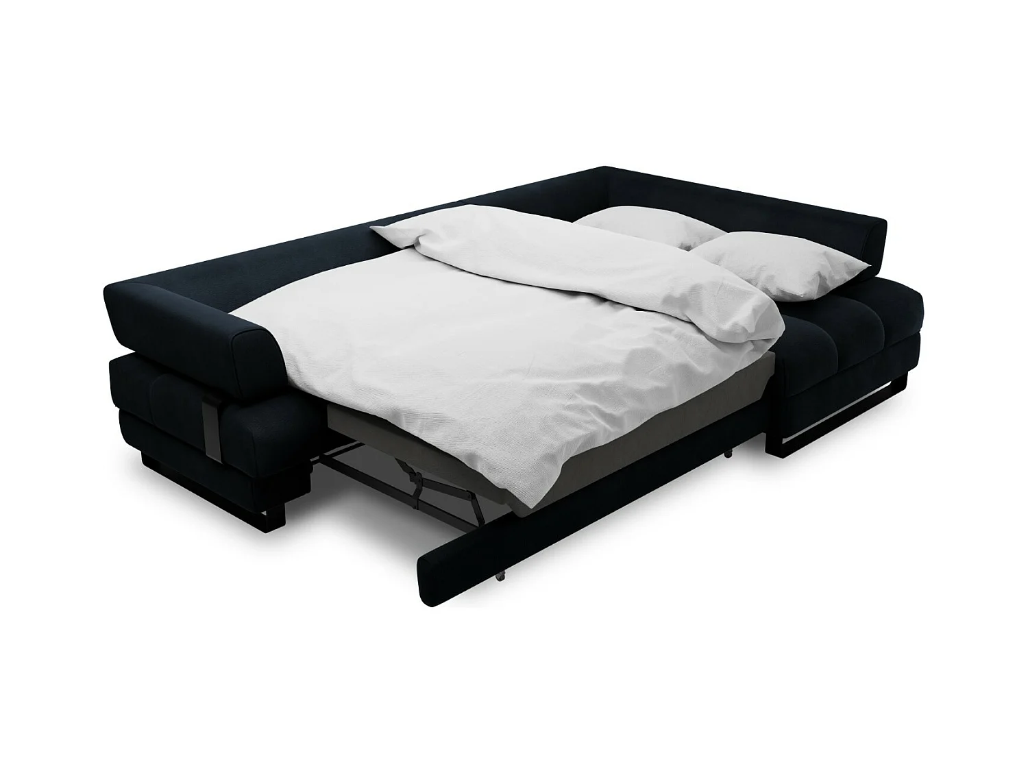 Cosmopolitan Design - 5-Sitzer ausklappbares Ecksofa rechts mit Container "Clinton" aus Samt dunkelblau - 272x173x89cm