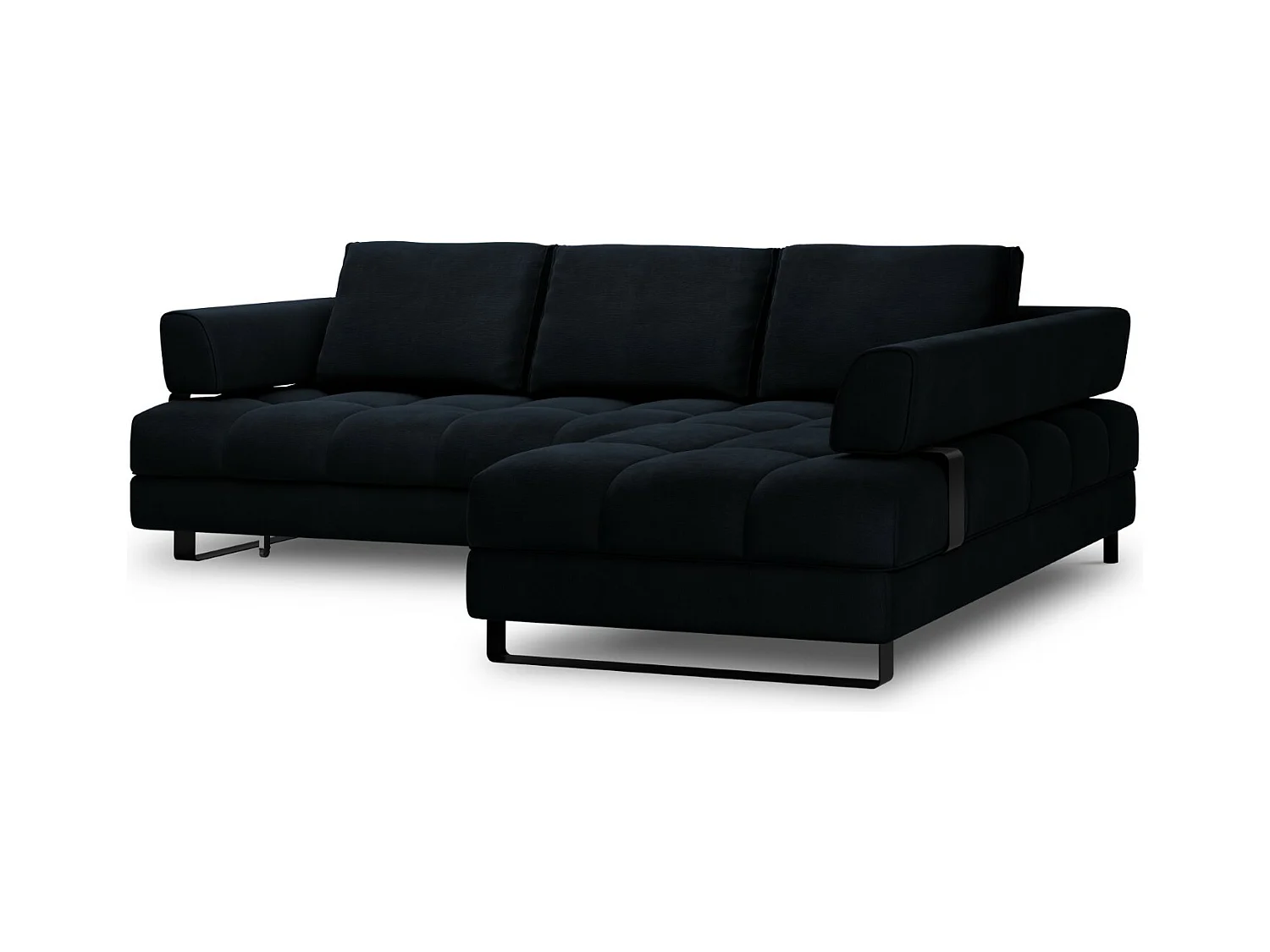 Cosmopolitan Design - 5-Sitzer ausklappbares Ecksofa rechts mit Container "Clinton" aus Samt dunkelblau - 272x173x89cm