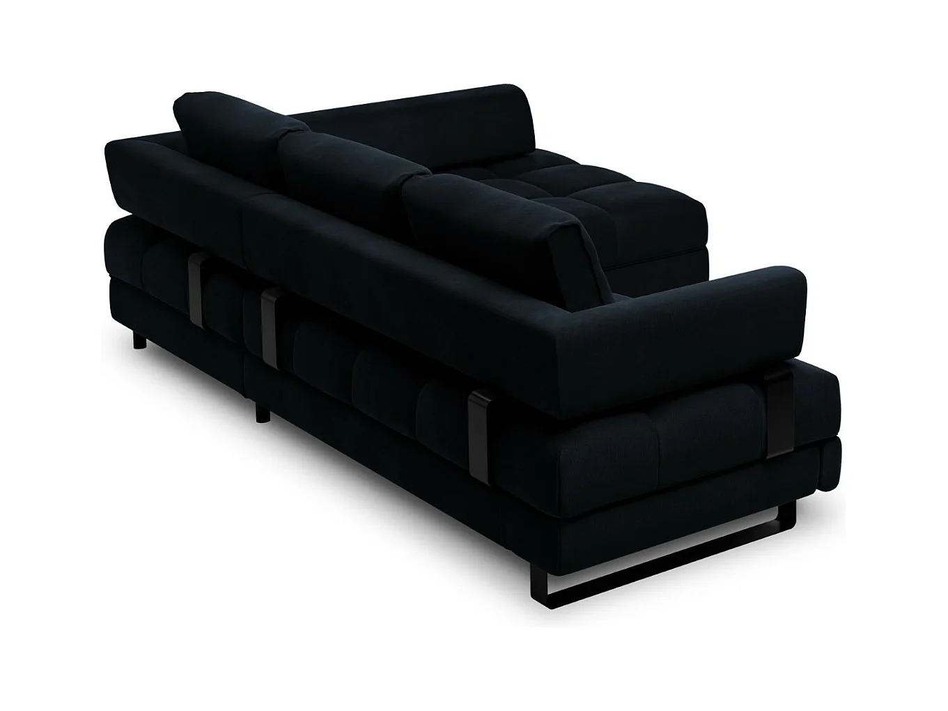 Cosmopolitan Design - 5-Sitzer ausklappbares Ecksofa rechts mit Container "Clinton" aus Samt dunkelblau - 272x173x89cm
