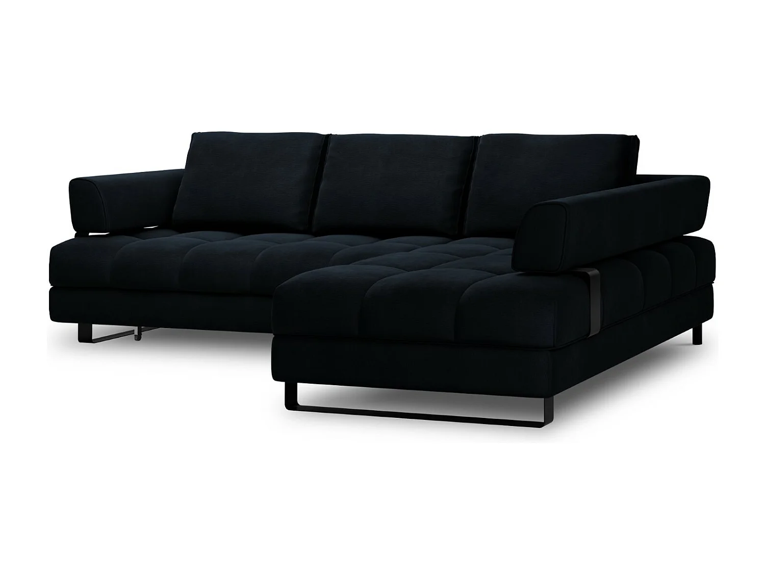 Cosmopolitan Design - Canapé d'angle droit convertible avec coffre de rangement "Clinton" 5 places en velours bleu foncé - 272x173x89cm