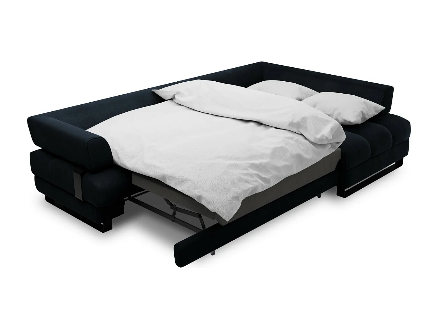 Cosmopolitan Design - Canapé d'angle droit convertible avec coffre de rangement "Clinton" 5 places en velours bleu foncé - 272x173x89cm